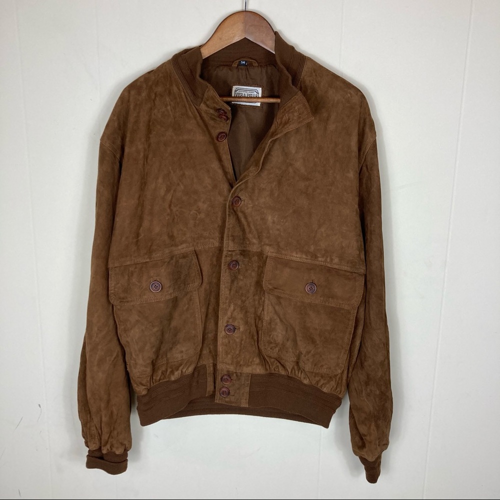 Vera Pelle Genuine Leather Suede Bomber Jacket - Picture 3 of 10